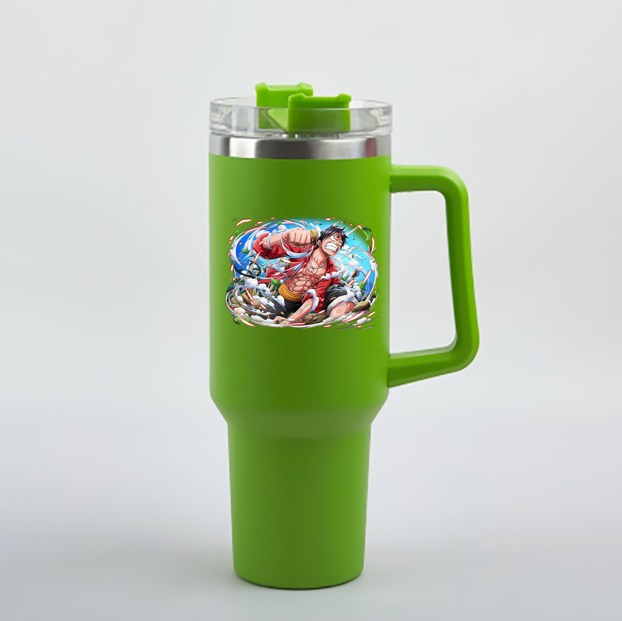 ワンピース モンキー・D・ルフィ ONE PIECE Monkey D. Luffy 1200mL車用タンブラー - クリスタルステッカー（プラスチックストロー付き）